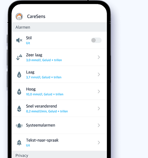 CareSens Air waarschuwingen instellen 